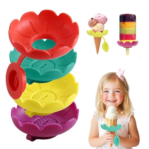 LETSHOLD 4 Stück Eishalterung Kinder Silikon, Eis Tropfschutz Kinder, Wiederverwendbarer Eis Auffangbehälter mit Runder Schale (A)
