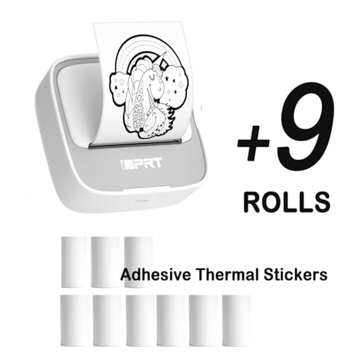 iDPRT Mini Sticker Printer with 9 Rolls Thermal Sticker Paper Bundle