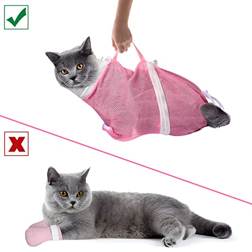 Image of JULMELON 10PCS Cat Bathing Bag Adjustable Shower Washing Net Grooming Set | Polyester Mesh, Kitten Adult Pet Grooming, Shower Bathing Nail Trimming Examination, Brush Clipper File Comb Tick Tool Caps