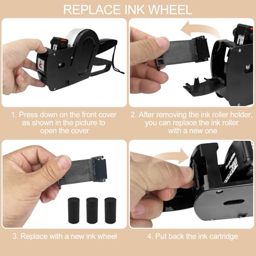 Homshsjhkis Prezzatrice Per Negozio, Etichettatrice 8 Cifre Prezzatrice Negozio Con 11 Rotoli Carta Etichette Und 4 Ruote Inchiostro Prezzatrice Macchina Pistola Per Ufficio (Nero) - 3