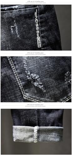 Men Dark Stretch Slim Fit Distressed Streetwear Denim Pants Casual Retro Biker Jeans3