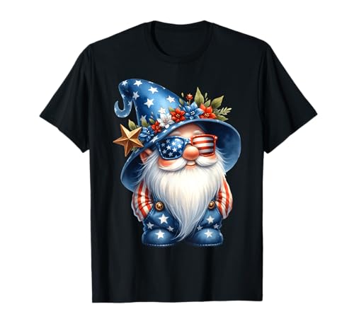 American Flag Themed Gnome Graphic For Funny 4th Of July Maglietta