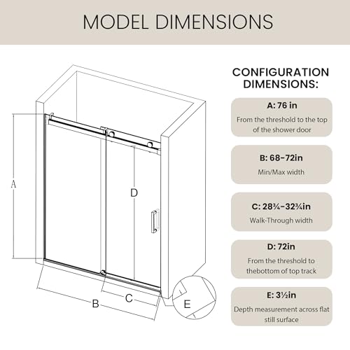 Image of 68-72 inch W x 76 inch H Frameless Sliding Shower Door, Soft-Close Bathroom Shower Glass Doors with 3 /8 inch (10mm) SGCC Tempered Glass and Stainless Steel Handle, Reversible Installation, Chrome