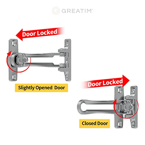 Greatim Gt-Sd101-Sv Door Swing Bar Lock, Improving Ventilation, Keeps Virus Particles Out, Ideal For Apartment And Commercial Outward Doors. Zinc Alloy, Matte Silver #TOP5