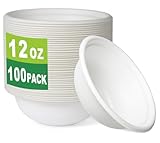 GreenWorks 100 Count 12 OZ Compostable Bowls, Biodegradable Bagasse and Bamboo fiber Paper Bowls
