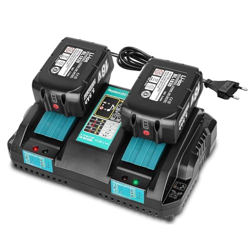JYJZPB 2 Stück 18V 5500mAh Ersatzakku für Makita + DC18RD Dual Port Ladegerät für Makita Akku 18V Kompatibel mit BL1860B BL1860 BL1850B BL1850 BL1840B BL1830 BL1835 BL1815