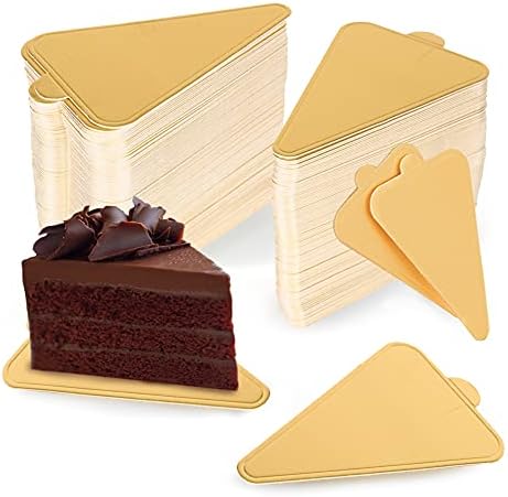 HANSGO Triangle Cake Bases, 100PCS Mini Cake Board Mousse Cake Cardboards Dessert Display Trays Golden Pastry Plates