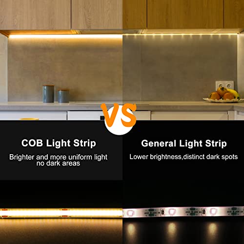 Smacen Battery Powered Cob Led Strip Lights, 6.56Ft Warm White Led Strip Lights With Remote, Dimmable, Timer, High Brightness Flexible Led Tape Lights For Cabinet, Bedroom, Home Diy Decoration. #TOP1