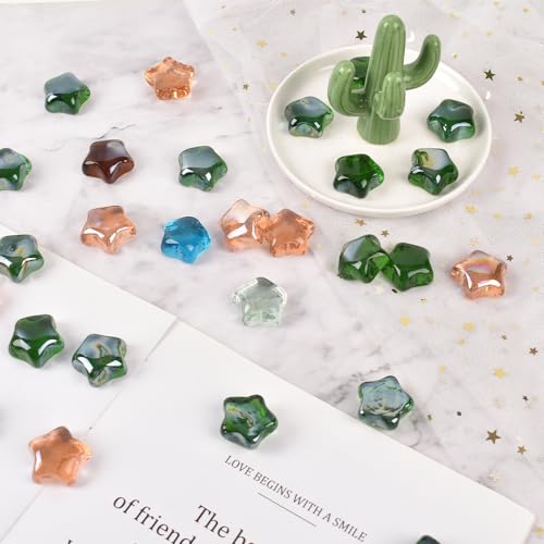 Star Glass Vase Filler Decorative Stars Shape Premium Glass Beads for Vases Gems Aquarium Pebbles Decorative Table Scatter Decor Mix Color 1.3 LB 40 PCS