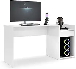 Mesa para Computador Pc Gamer Com Gaveta Nicho Escrivaninha Eros (Branco)