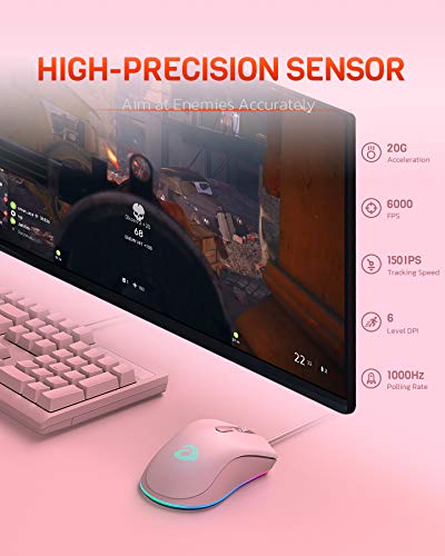 Dareu Wired Pink Gaming Mouse, 6400Dpi,6 Programmable Buttons, Ergonomic Rgb Gaming Mouse With 16.8 Million Chroma 7 Backlit For Pc, Laptop, And Notebook (Pink) #TOP2