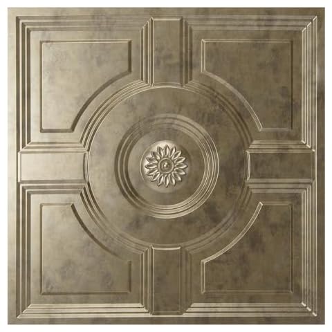 WOWSTAR 12-Pack 24"x24" Drop Ceiling Tiles, Waterproof Ceiling Panels, Only Fit into the Grid, Antique Gold Cover