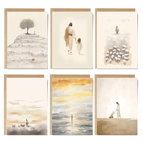 Biblical Art Prints 5x7 Flat Christian Prints (Not Folded) with Envelopes, Christian Home Decor Wall Art & Bible Verse Cards, Christian Gifts for Women & Men (Faithful Best Seller Set of 6)