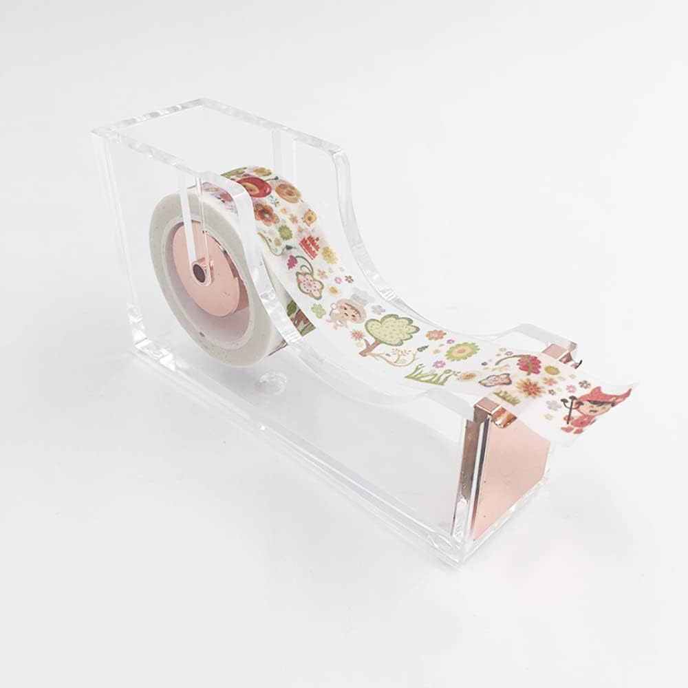 Tape Dispenser Clear Tape Dispenser Desk Acrylic Tape Seat Tape Holder Square Office Tape Dispenser Desktop with Tape Cutter Supplies Rose Gold : Office Products