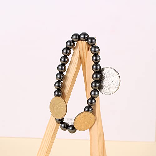 BYSON 4 Pcs/Set Black Hematite 8mm Ball Bead Magnet Stone Bracelet for Women Men Elastic Stretch Beaded Bracelets Jewelry Unisex4