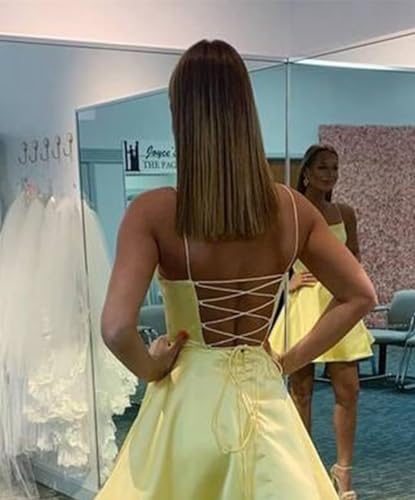 A-line Satin Homecoming Dress Spaghetti Straps for Women, Short Square Neck Cocktail Dress Sleeveless Prom Dress2