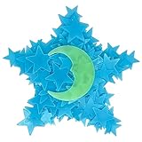 Glow in The Dark Stars for Celling, 150pcs Blue Superbright Glowing Plastic Stars Wall Stars Sticker and A Moon Removable Murals Decals for Kids Bedding Room Decorations