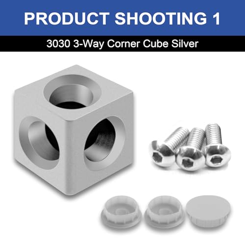 Image of 12pcs 3030 3-Way Corner Cube 3030 Extrusion Hardware T-Slot V-Slot Accessories with Screws and Nuts for 3030 Aluminum Extrusion Connector 3D Printer Accessories Silver