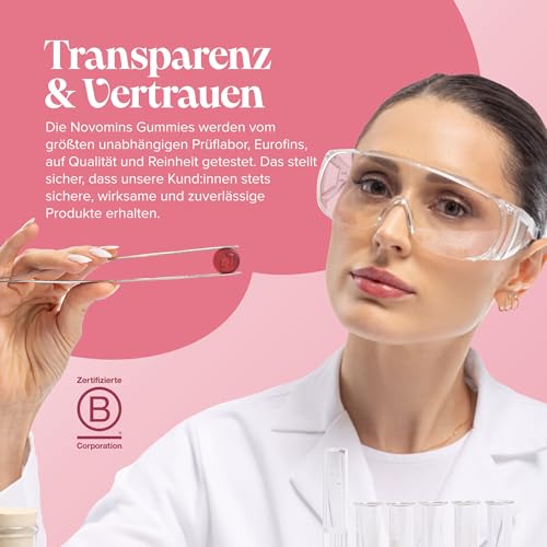 Biotin Hochdosiert - 10.000 mcg - Für 2 Monate - Vegan Haar Vitamine - Haarausfall Frau - Haarwachstum Beschleunigen - Biotin Komplex für Haut Haare Nägel - 90 Gummies - Novomins