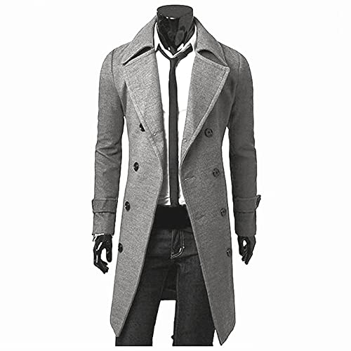 Oioloy Men's Trench Coat Oversized Double Breasted Casual Windbreaker Lapel Long Jacket Belted Windbreaker Slim Fit Overcoat #TOP1