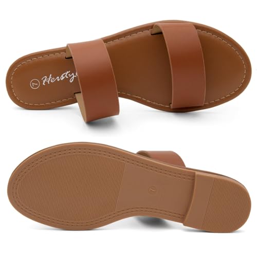 Image of Herstyle Flat Sandals for Women, Double Strap Slide Sandals, Open Toe Slip On, Comfortable Cushioned Footbed Casual Summer Shoes for Daily Wear, Beach, Vacation, Clear Options
