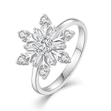 STARCHENIE Snowflake Ring 925 Sterling Silver Crystal Flower Jewelry Christmas Gift for Women Size 8