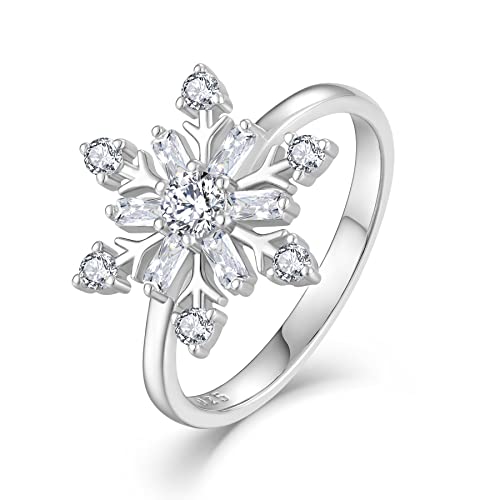 STARCHENIE Snowflake Ring 925 Sterling Silver Crystal Flower Jewelry Christmas Gift for Women Size 8