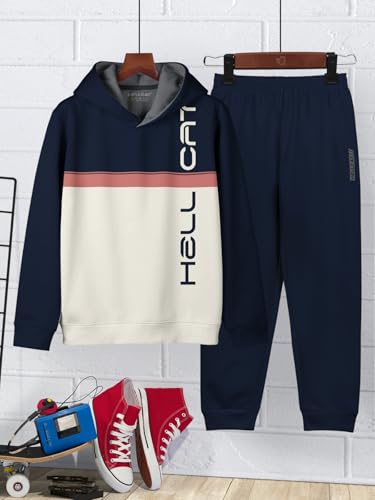 Image of HELLCAT Printed Cotton Blend Full sleeve Hoodie T-shirt Jogger Trackpant Clothing Set for Boys