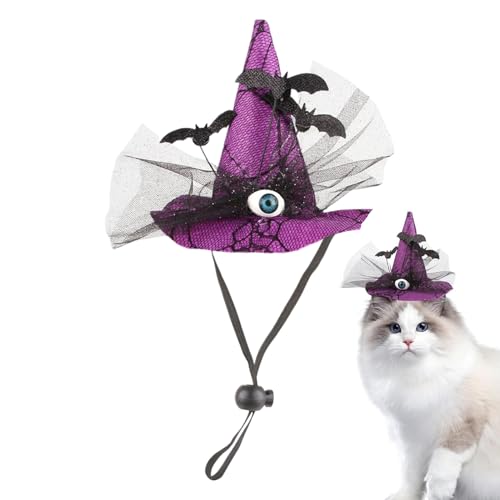 ハロウィン 猫耳 ハット | 魔女 犬用 コスチューム | 目玉コウモリデザイン 調節可能ストラップ付き 大型犬用 仮装コスプレ ヘッドウェア
