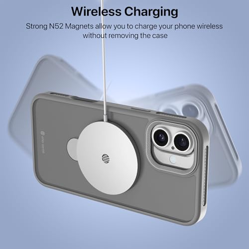 Image of eller sante Maximus Back Cover Case for iPhone 16 Plus with Magnetic Ring Metal Kickstand Camera Screen Protector TPU Shockproof 10ft Drop Protection Compatible with Mag-Safe- Grey