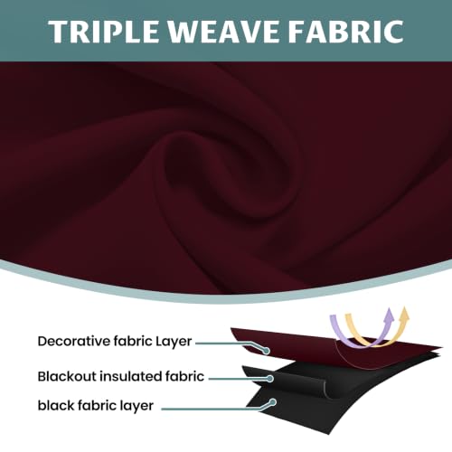 Image of COSVIYA 100% Burgundy Blackout Curtains for Kids Room 63 Inches Length