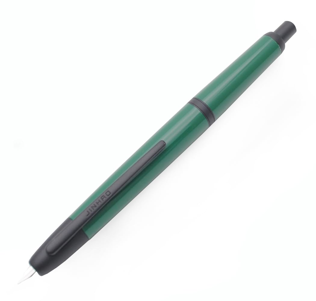 JINHAO 20 Retractable Press Fountain Pen Resin Pen with Ink Converter (Dark Green with Black Clip, 0.38mm Nib)