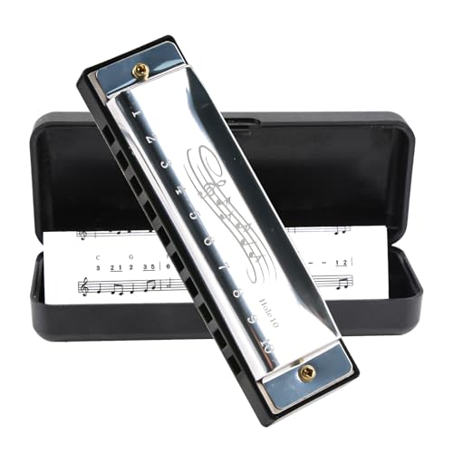 Blues Harmonica in C Diatonic 10 Holes 20 Tones Mouth Organ Key of C Stainless Steel Mini Blues Harmonica for Kids Adults Beginners and Performers (Silver)