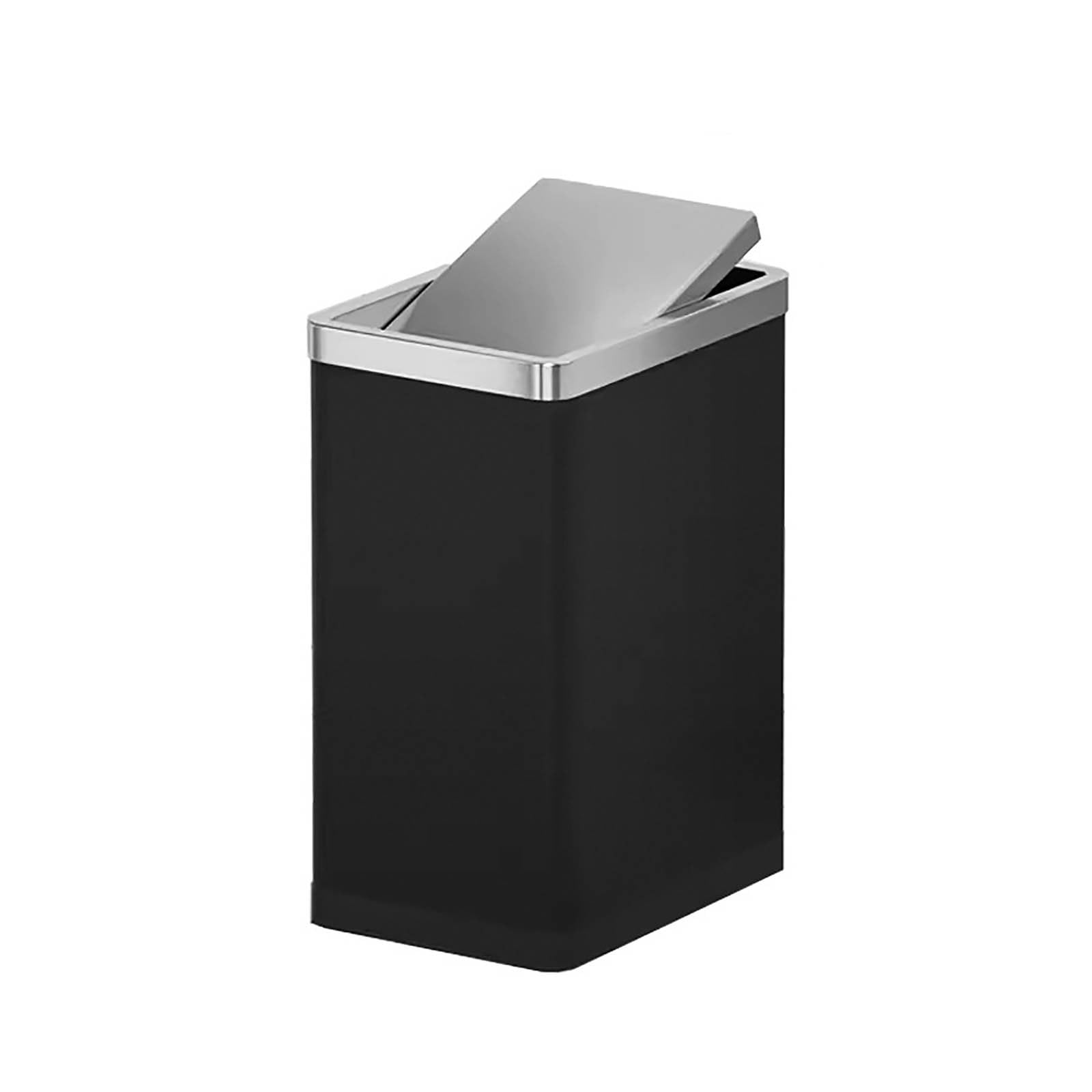 Slim Stainless Steel Bathroom Trash Can with Swing Lid Modern 10L Wastebasket for Office Bedroom Kitchen Stylish Black