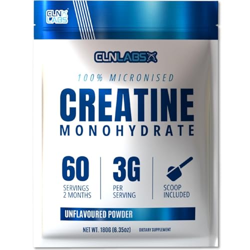 Creatine Monohydrate Powder - 180g (60 x 3g Servings) | 200 Mesh Fine Grade Powder, Pure & Mixes Easily | Includes Scoop | Unflavoured | Made in The UK by CLN Labs