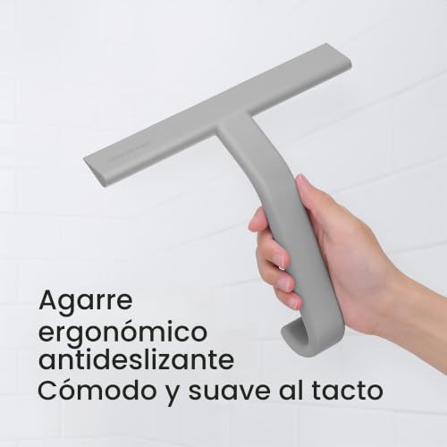 Miniatura 5 de Dancemoon Justhang Limpiacristales De Ducha Para Mampara De Cristal Silicona De Una Sola Pieza Con Gancho Integrado, 25 Cm, Gris