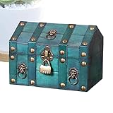 Jingmiger Caja de almacenamiento vintage, organizador de almacenamiento con cerradura, cofre de madera verde antiguo hecho a mano, para joyas, recuerdos, manualidades, fotos, decoración