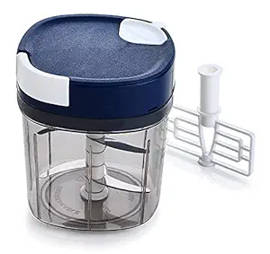 LocalMart Mini Handy Quick Chopper- Multipurpose Manual Quick Square Shape Jumbo Vegetable Chopper, Dry Fruit and Onion Quick Chopper Machine for Kitchen with 6 Stainless Steel Blade and Whiske