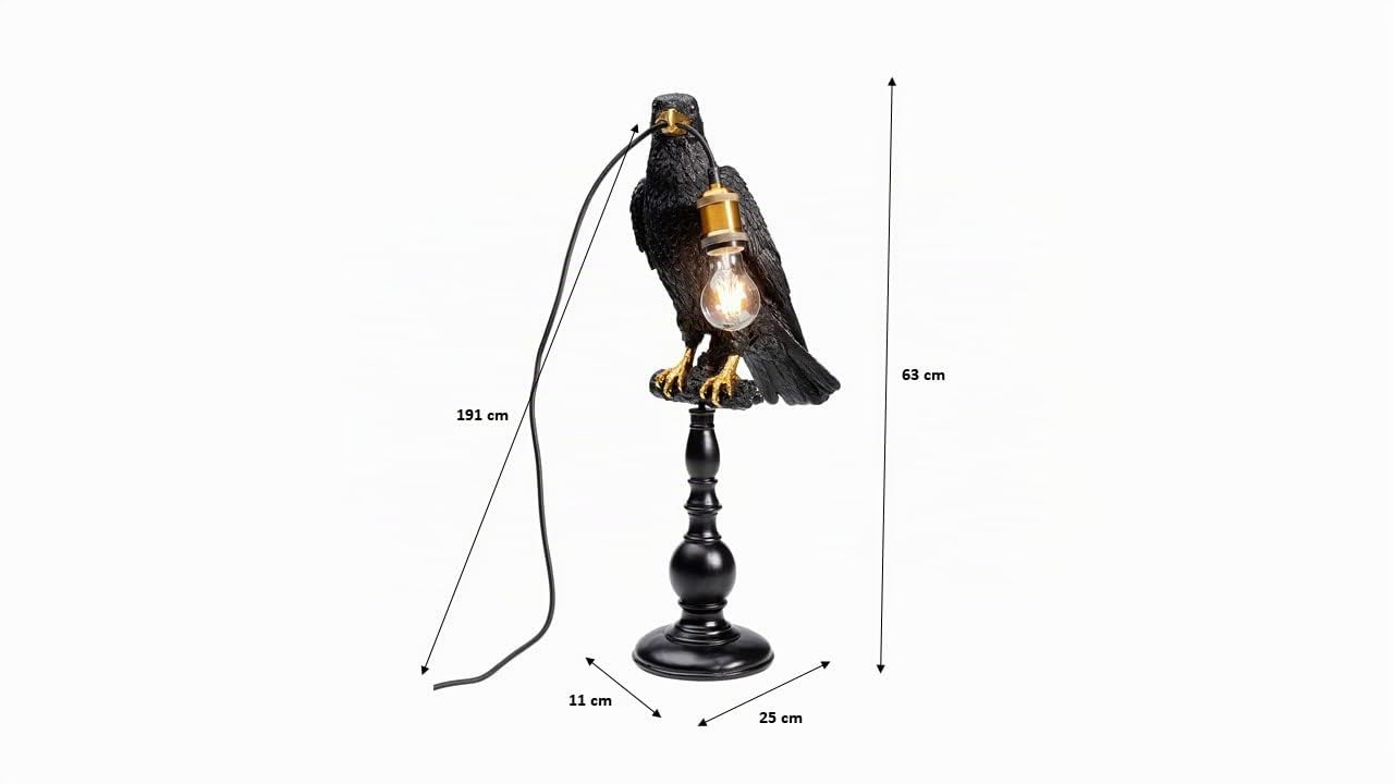 Kare Design Lampada da tavolo Animal Crow, nero, corvo seduto, decorazione soggiorno, console, scaffale, simbolo saggezza, 34x14x31cm (A/L/P), lampadina non inclusa