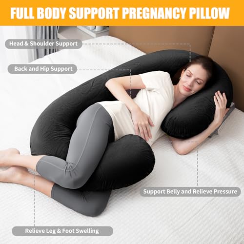 Image of 1 MIDDLE ONE Pregnancy Pillow, C Shaped Full Body Pregnant Women Sleeping Pillow for Maternity Support with Cover (Black)