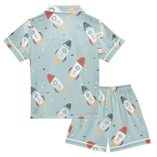 senya Cute Rocket Satin Summer Pajama Sets Silk Short Sleeve Button Down Sleepwear2