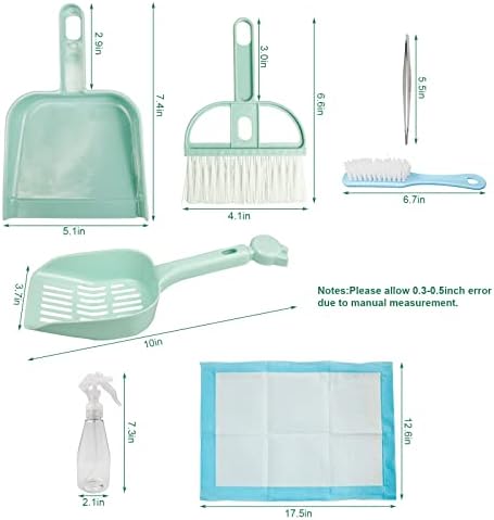 Episkey 6 Pcs Cleaning Set for Small Animal Cage, Small Pet Litter Scoop Set Pet Waste Cleaning Kit with Spray Bottle Small Dustpan for Rabbits Guinea Pigs Hamsters Chinchillas (Blue)