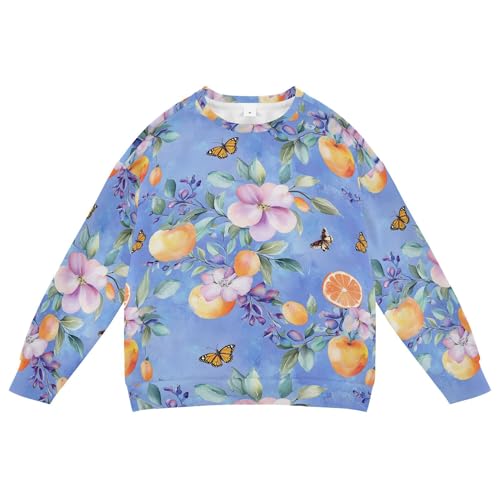JUNZAN Sweet Fruit Butterflies Blue Kids Girls Sweatshirt Hoodie Crewneck Kids Pullover Hoodie Athletic 4T