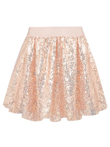 BALAYSIER Glitzer Mädchen Pailletten Rock Mit Auskleidung - Kinder Fransen Geeignet für 6-12 Jahre (Champagnerfarbe, 9-10 Jahre)