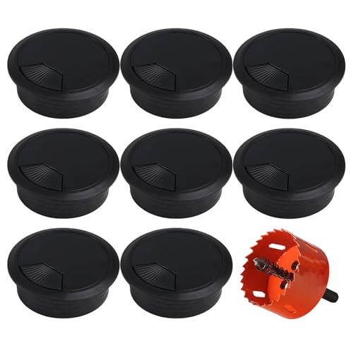 8 Stück Kabeldurchführung Schreibtisch, 60mm Kabeldurchführung Kabeldurchlass Tisch mit 1 Lochsäge Kabelauslassdose Tisch Rund für Schreibtische/Büro/Arbeitsplatten Schwarz