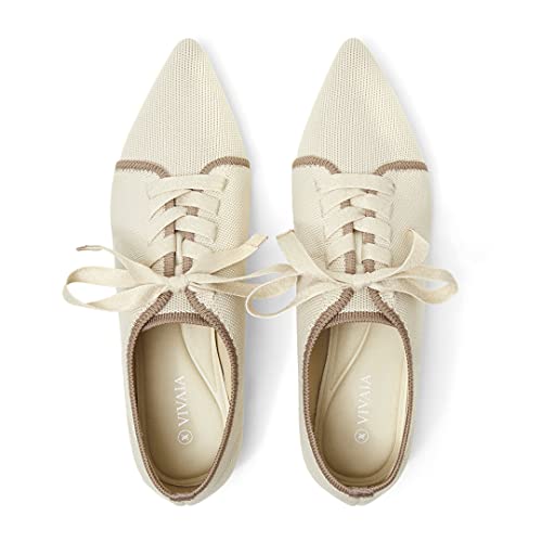 Vivaia Grace Women's Classic Loafers 20Mm Heeled Oxfords Adjustable Lace-Up Lightweight Slip On Shoes Pointed-Toe Style For Work Daily Commute Cream Ivory #TOP22