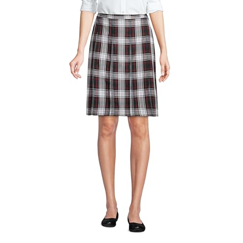 Lands' End Women's Plaid Box Pleat Skirt Top of the Knee 2 Evergreen/White Plaid