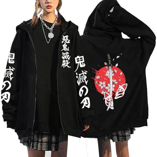 Satdflie Demon Slayer Y2k Zipper Hoodie for Men Women Unisex Long Sleeve Anime Printed Cosplay Sweatshirts Casual Oversize Jacket Streetwear Outwear Top for Fans, Color/10, M