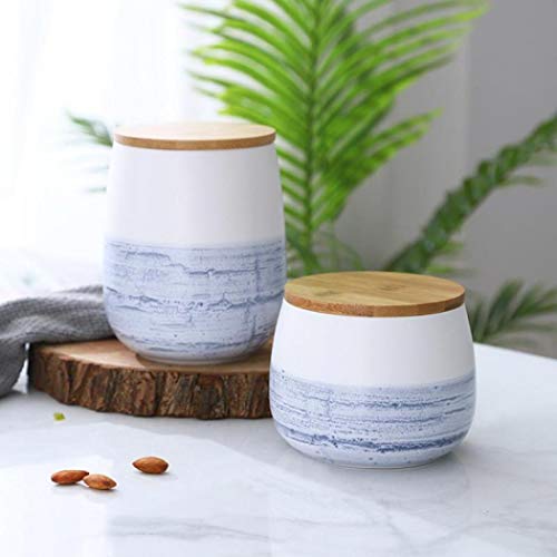 Food Storage Canister, Round Ceramic Cookie Jars With Airtight Bamboo Lid, Perfect For Tea, Coffee, Spices Or Snacks (49Oz / 1450Ml(120X160X115Mm)) #TOP3