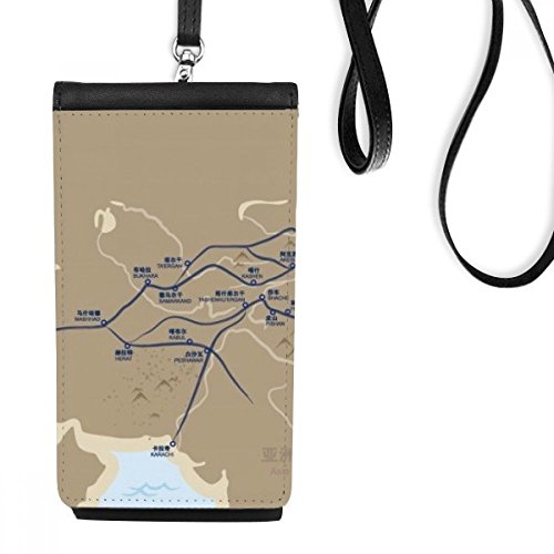 Porte-monnaie téléphone en cuir noir Silk Road aux finitions soignées